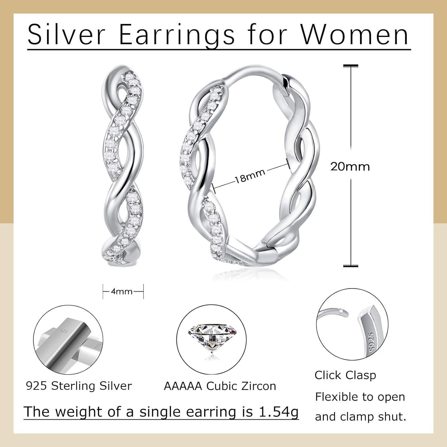 Thumbnail 1 de Deyanse Creolen Silber 925 mit Unendlichkeit, Herz & Stern sowie Zirkonia – kleine Sterlingsilber-Ohrschmuck in Geschenkbox