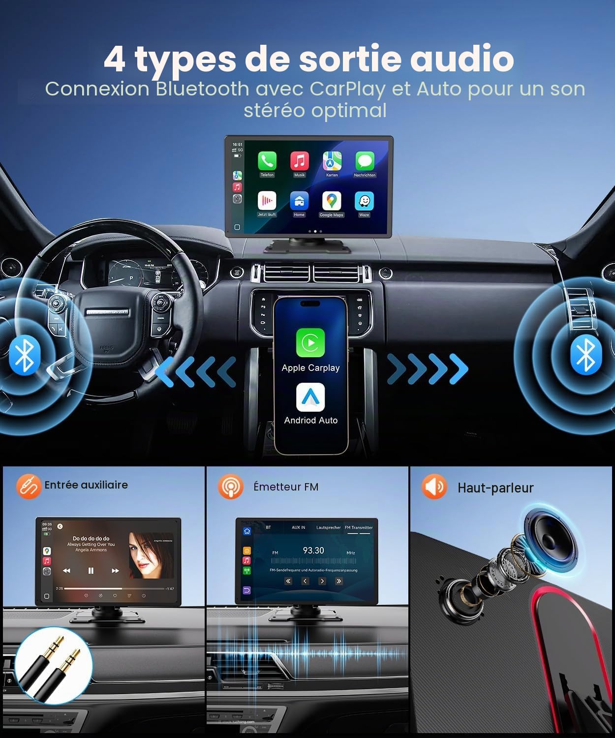 Thumbnail 5 de CarPlay Voiture 9" — Écran IPS HD lumineux, sans fil, navigation GPS et connexion rapide (Caméra de recul optionelle)
