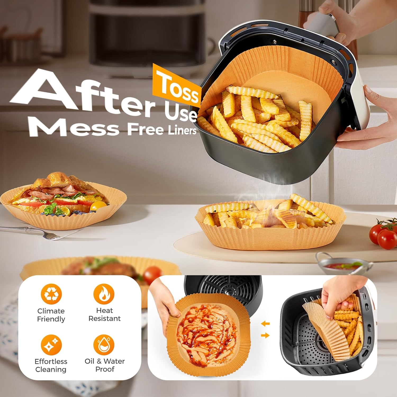 Detalle 2 de 400 Pcs 8" Square Air Fryer Liners 🍽