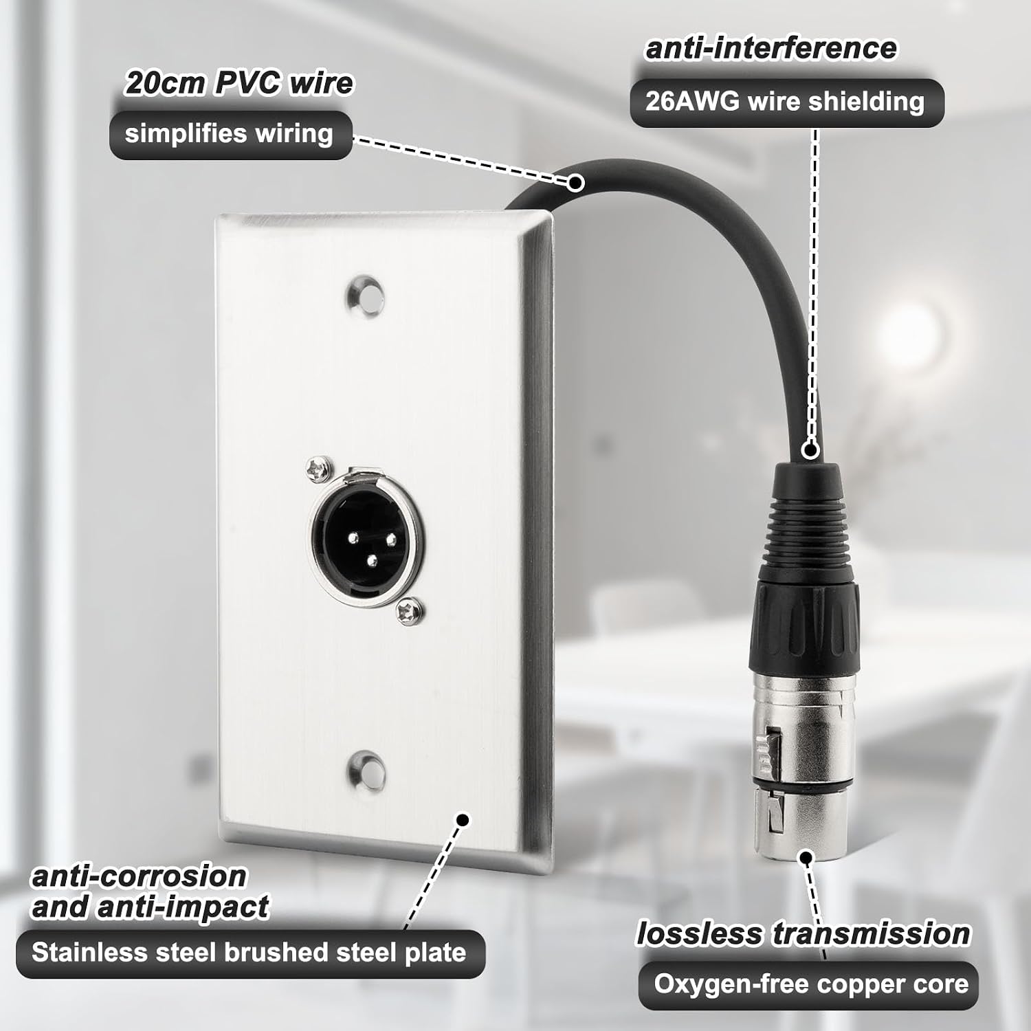 Thumbnail 5 de Lonlonty LQ-7709 XLR Wall Plate with 20 cm Cable, 3-Pin Solderless