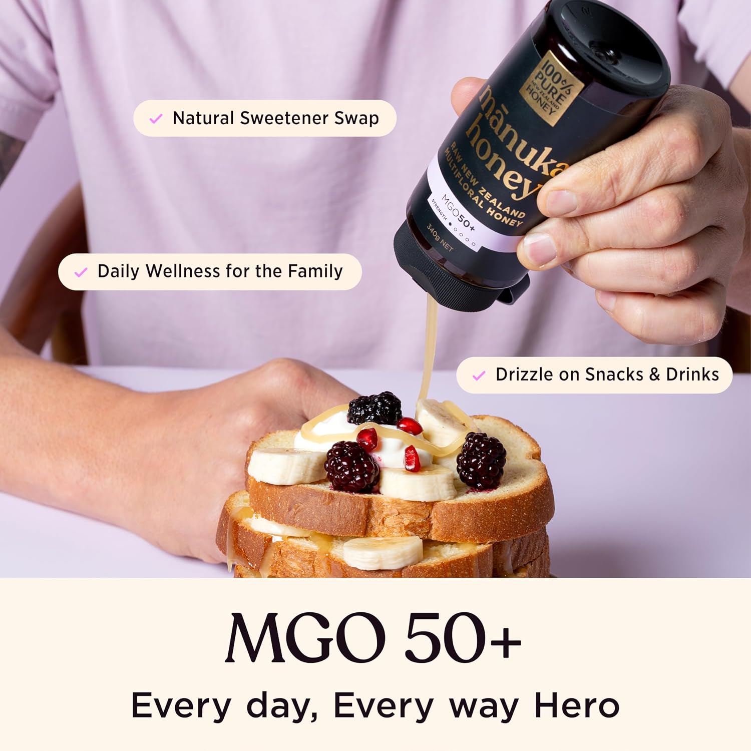 Detalle 1 de 100% Pure New Zealand Honey MGO 50+ Multifloral Manuka Honey, 12 oz Squeeze