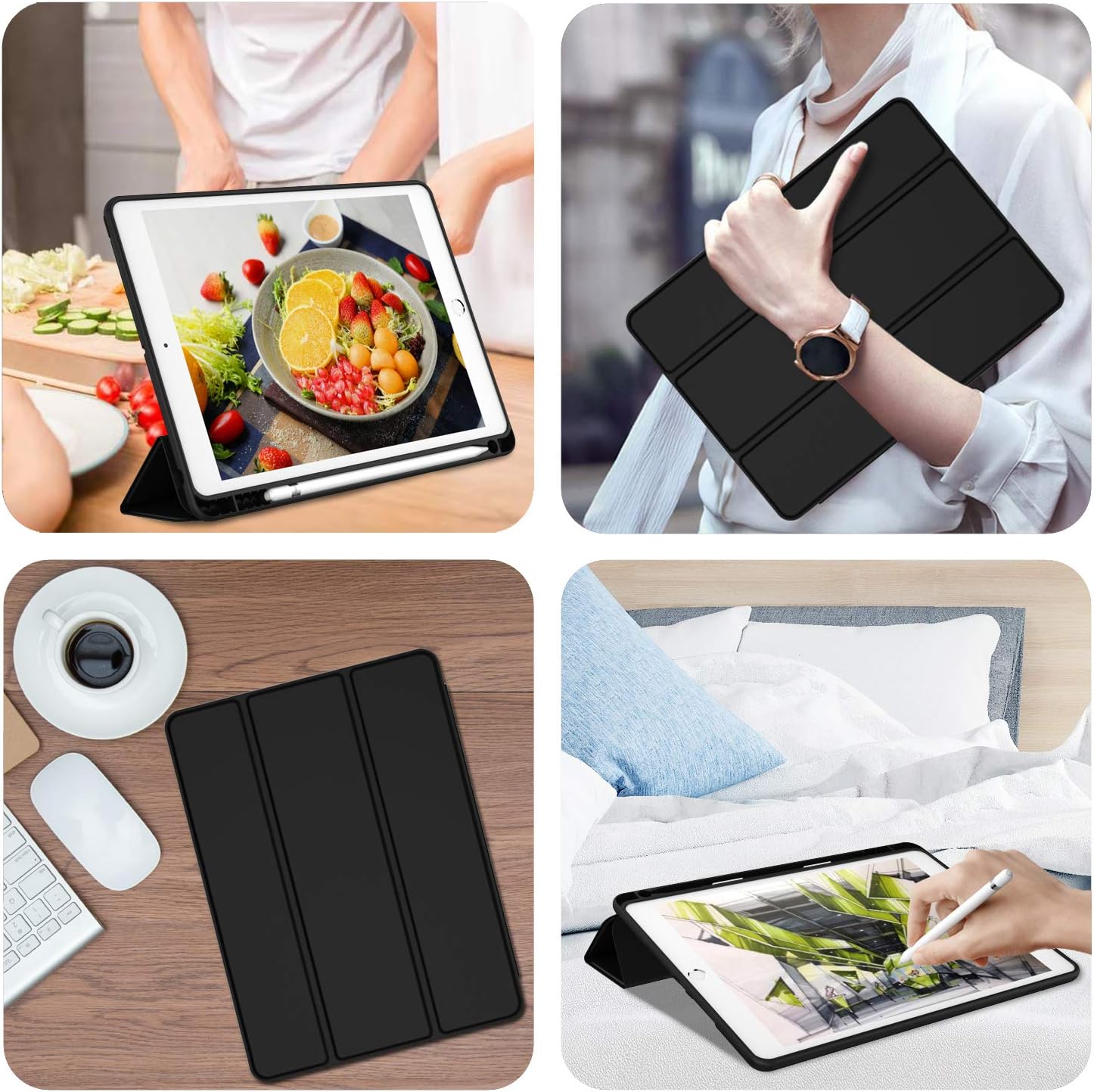 Detalle de iMieet New iPad 10.2 case-Black Case with Soft Silicone Back and Pencil Holder