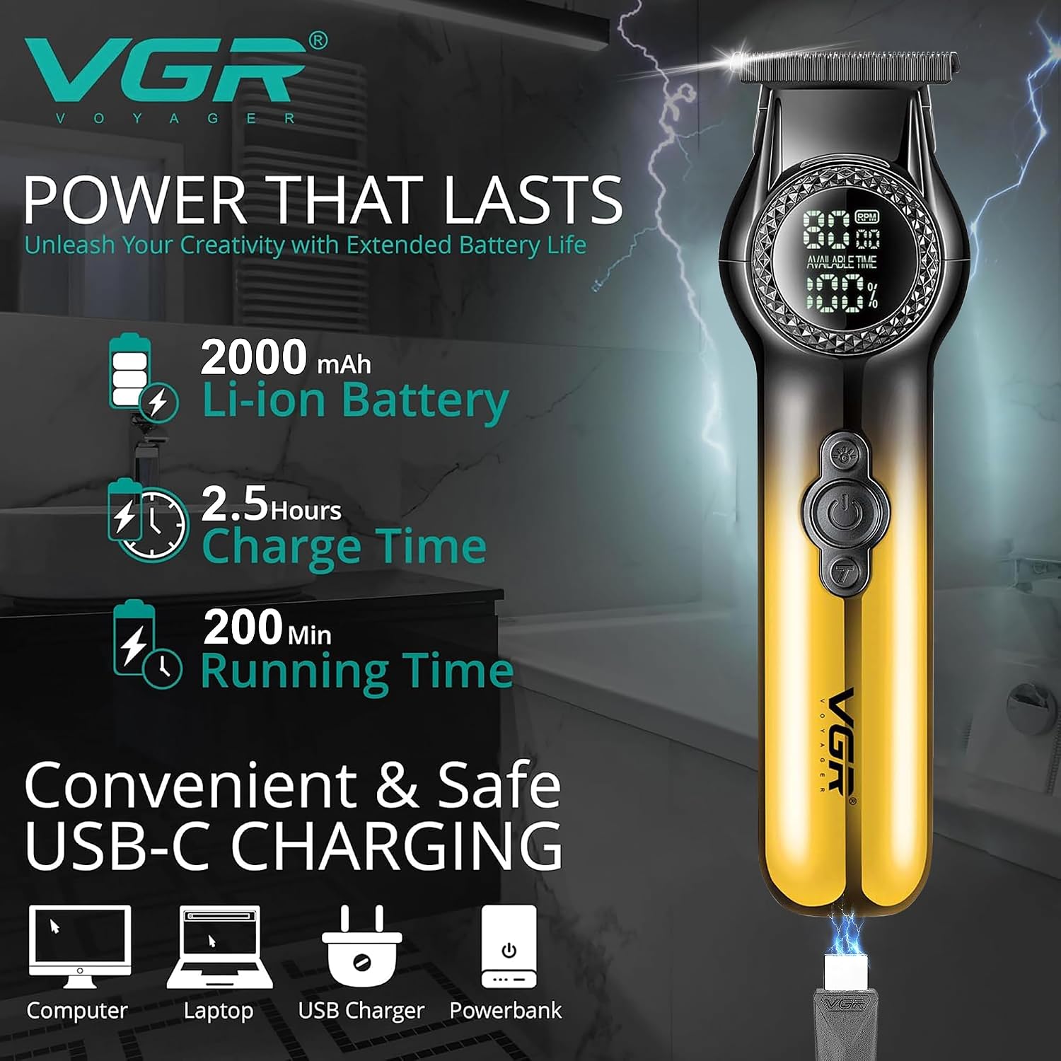 Thumbnail 5 de VGR Beard Trimmer 200 Min Battery