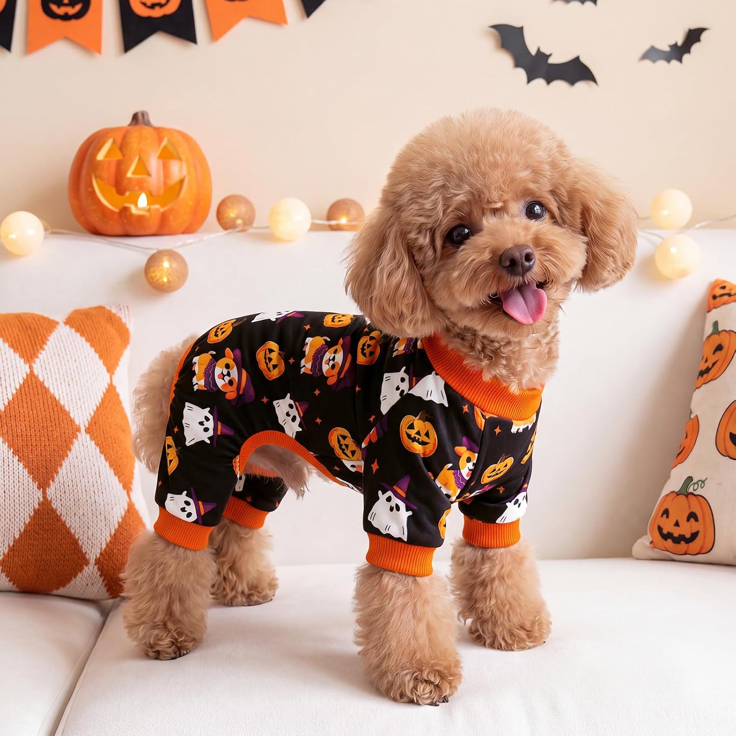 Detalle 2 de XPUDAC 32-1-dog-x-small Dog Halloween Pajamas, Stretchy Four-Leg Fit