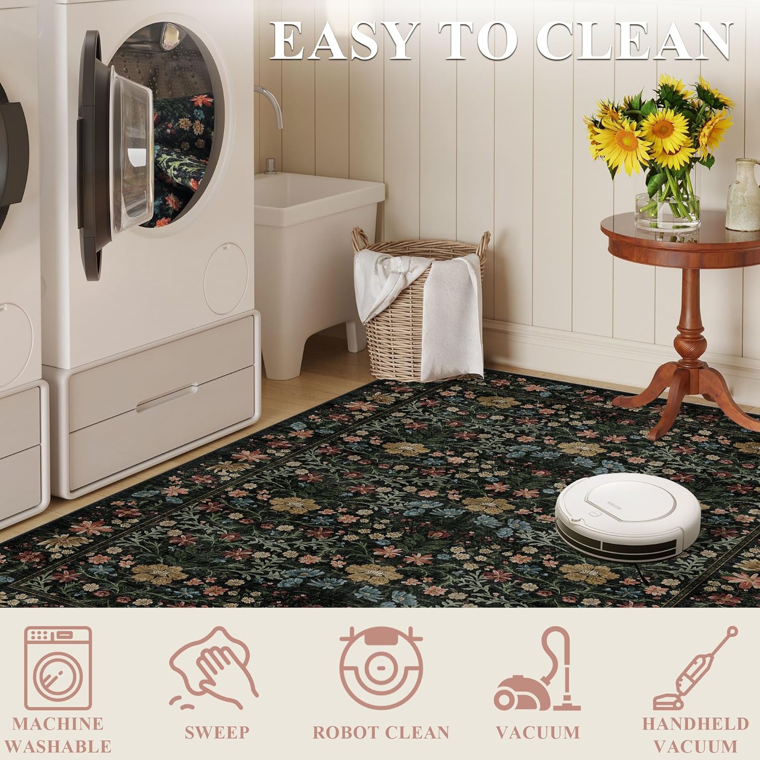 Thumbnail 6 de DUKINO 9x12 Vintage Floral Area Rug for Living Room