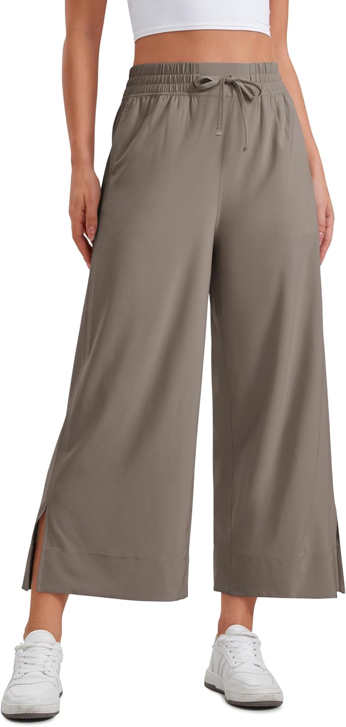 Detalle de CRZ YOGA pantaloni capri leggeri a gamba larga, vita alta, con tasche (gamba lunga) per donna