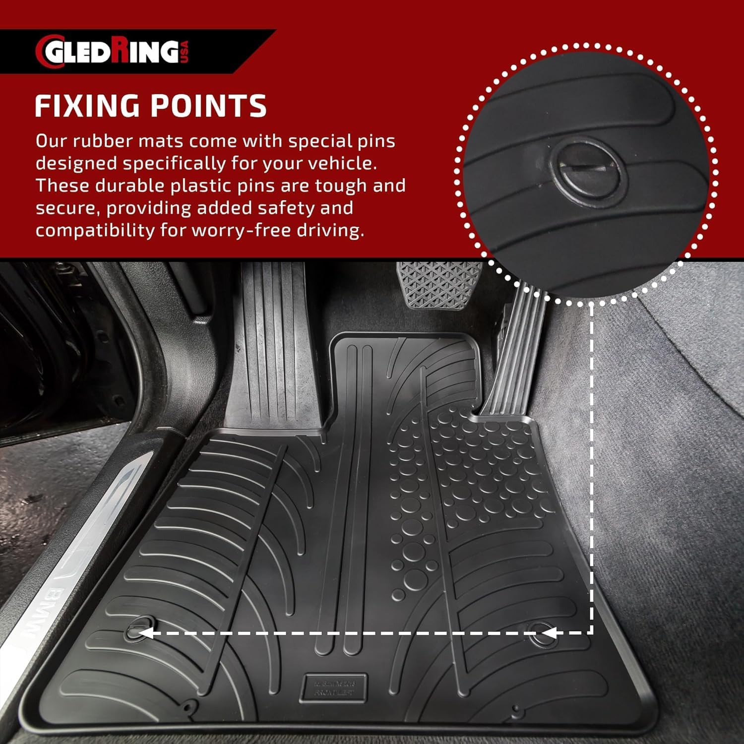 Detalle de Gledring Satz Gummimatten für BMW X1 (U11) ab 2022 – T Profil, 4-teilig inkl. Montageclips
