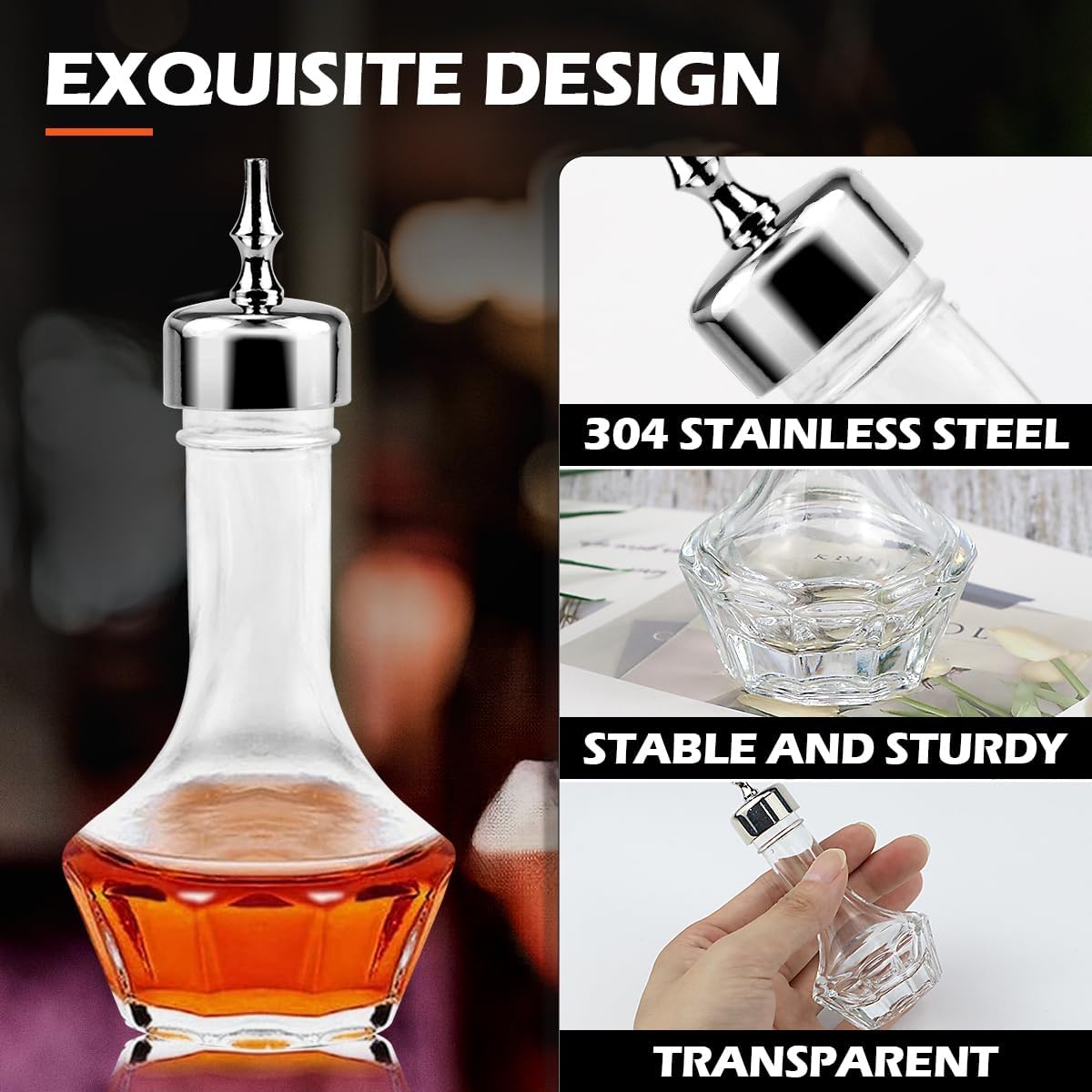 Detalle de DOERDO DD Glass Bitters Bottle Set, 30 ml Glass Dasher Bottles with Steel Tips