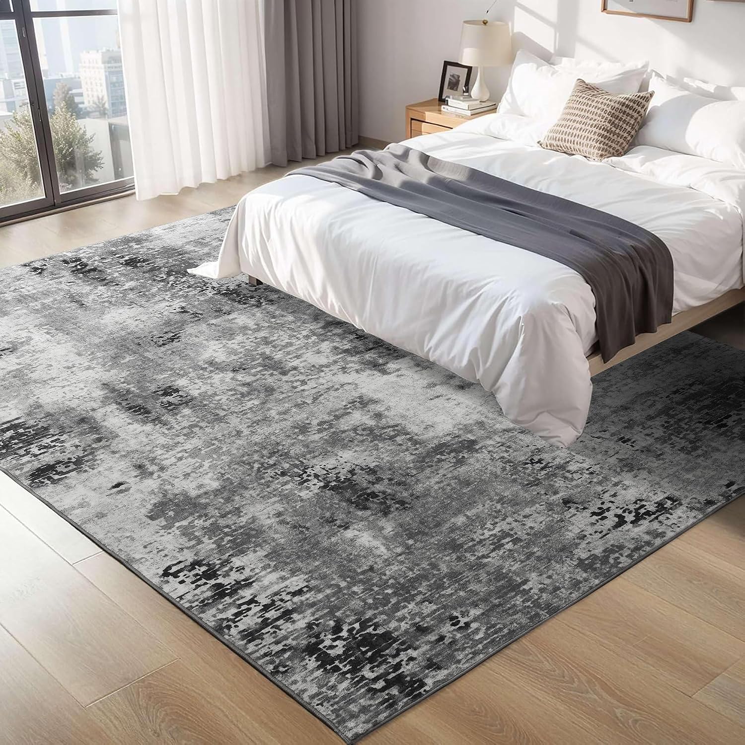 Thumbnail 1 de Ompaa Living Room Rug 7x10 Gray — Machine-Washable Abstract Faux Wool Area Rug