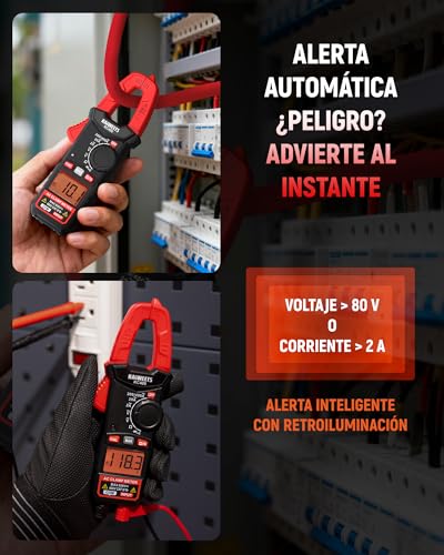 Detalle de KAIWEETS KC400: Pinza Amperimétrica Digital 400A TRMS y Multímetro 5 en 1