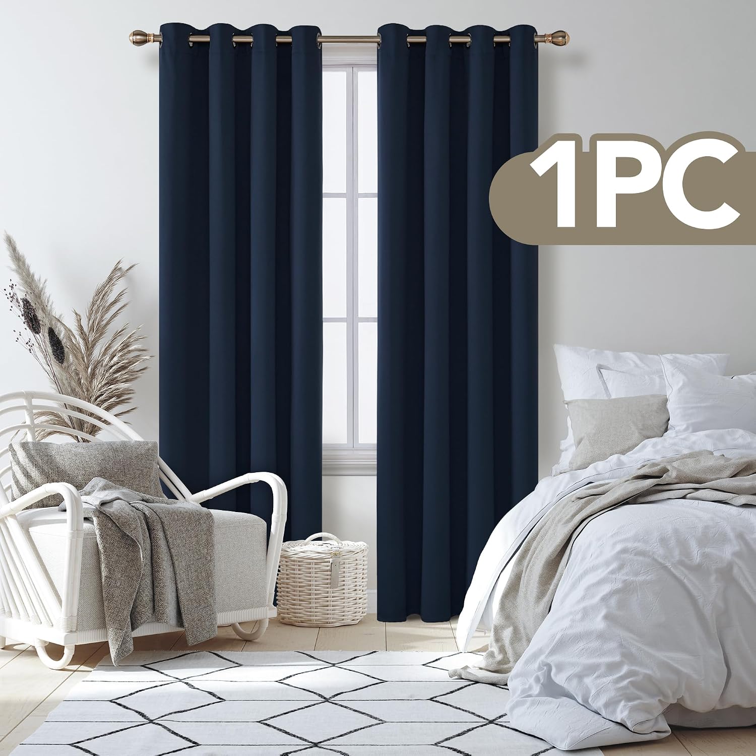 Detalle 2 de Deconovo Door Curtain: Thermal Insulated Eyelet Navy Blue 66x84" (2 Panels) ⌛