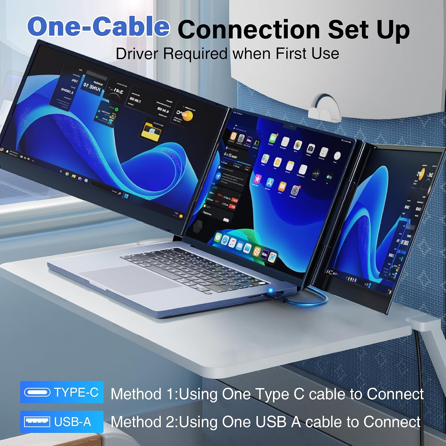 Detalle 2 de Cybotioe One Cable Connect 15.6-Inch 1080p Triple-Screen Laptop Extender