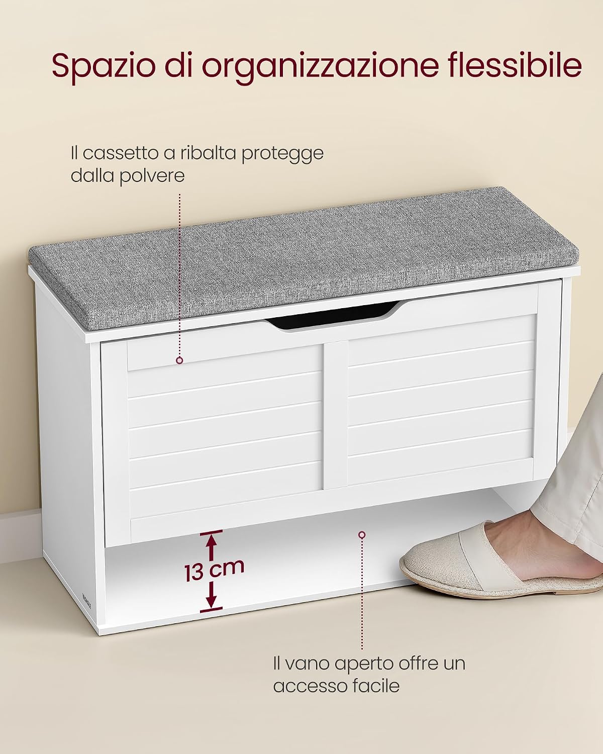 Detalle de VASAGLE LSB122WB01: panchina scarpiera da ingresso con 3 ripiani e cassettto a ribalta