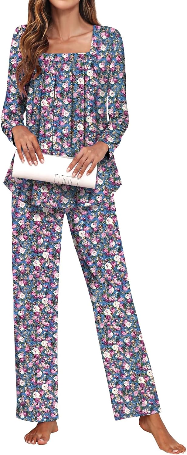 Detalle 2 de Tencede Women's Pajama Set, Long Sleeves, Square Neck and Side Pockets