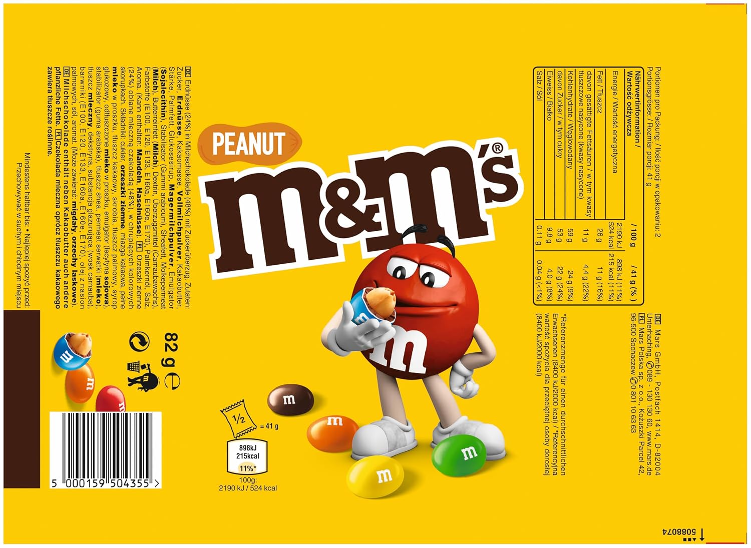 Detalle 2 de M&M'S Peanut – Schokolinsen mit Erdnusskern, 16x82 g