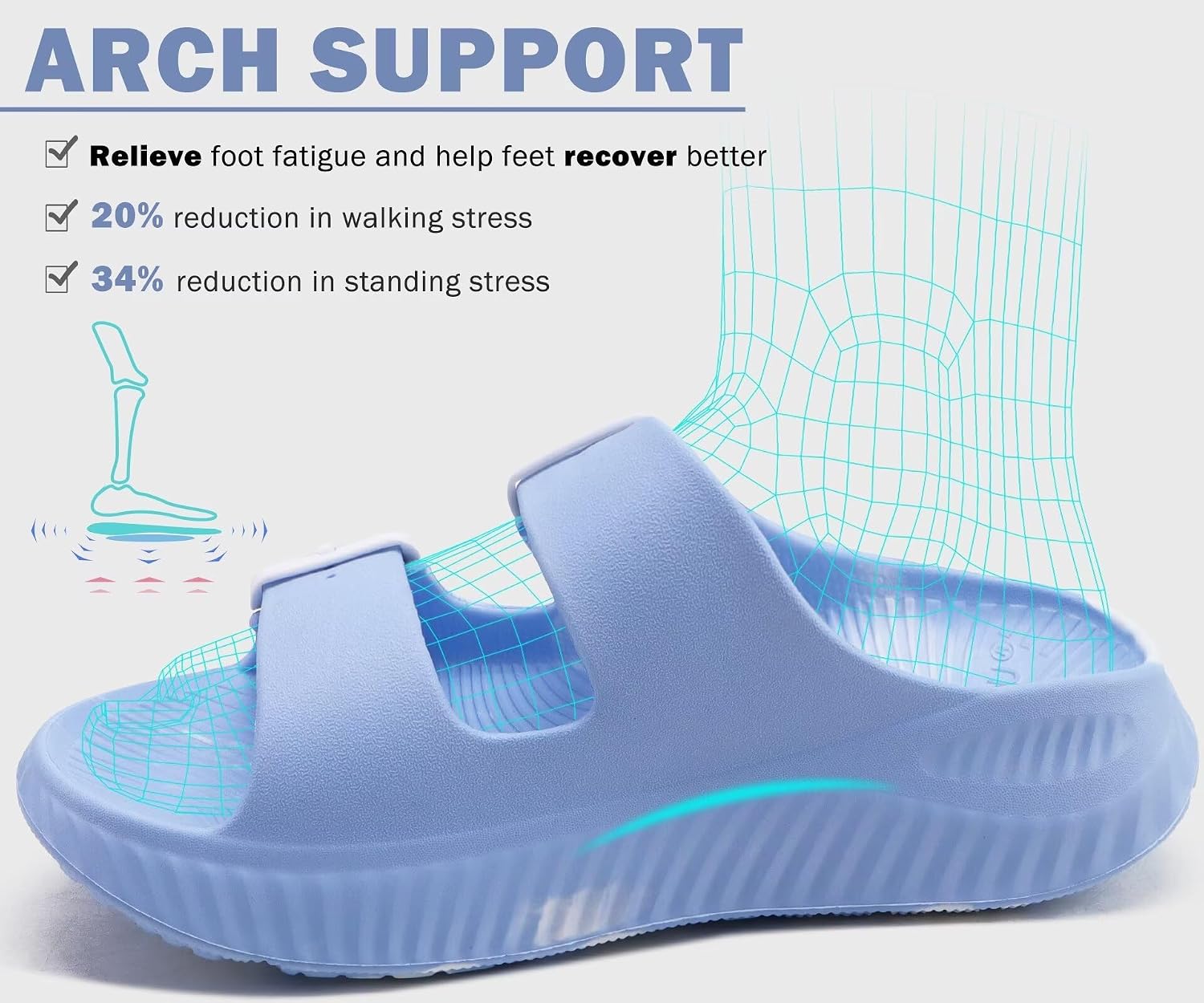 Detalle de KuaiLu Women's Recovery Sandals with Orthotic Arch Support and Thick Cushioned Sole