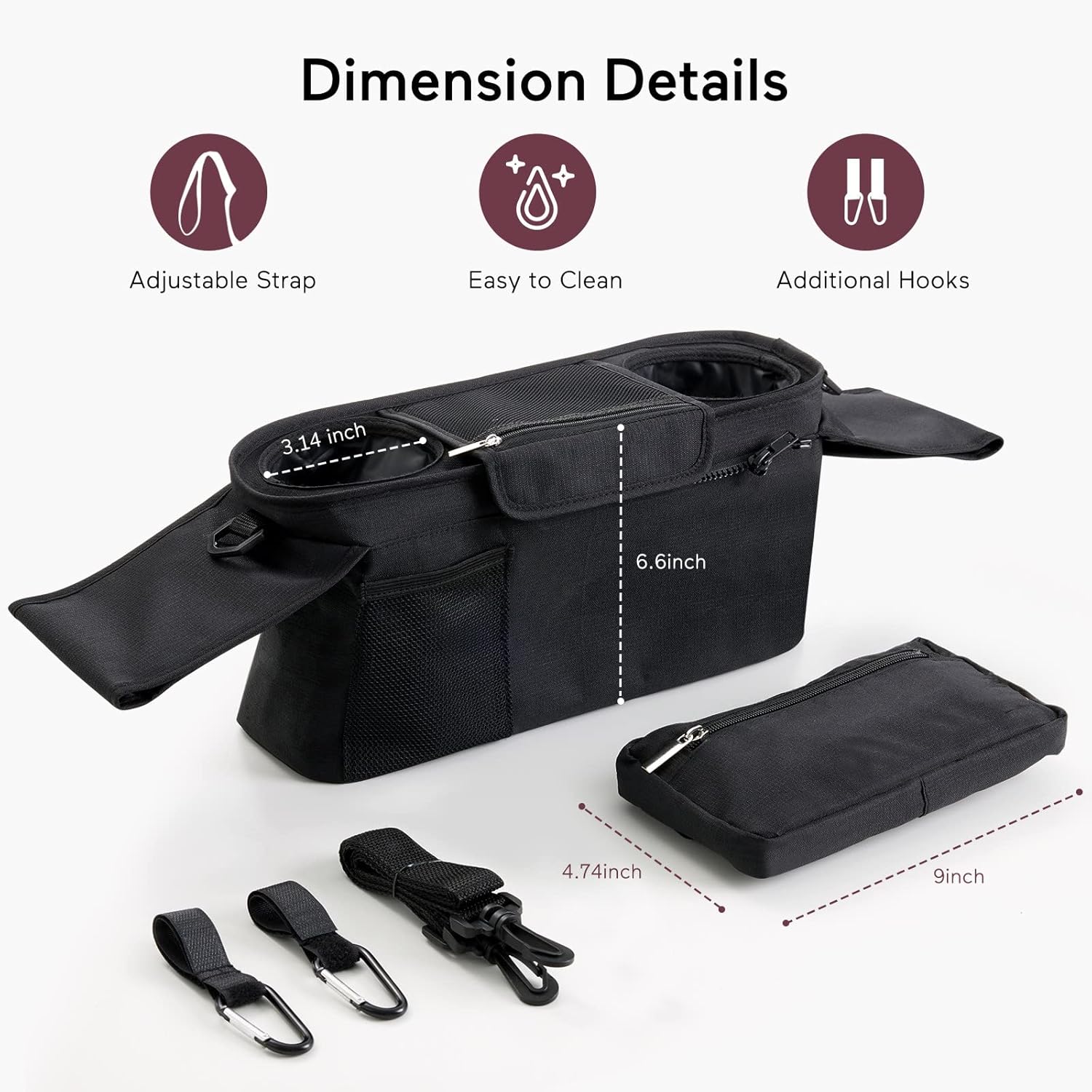 Thumbnail 3 de Momcozy Baby Pushchair Organiser with 3 Insulated Cup Holders and Detachable Zippered Pocket