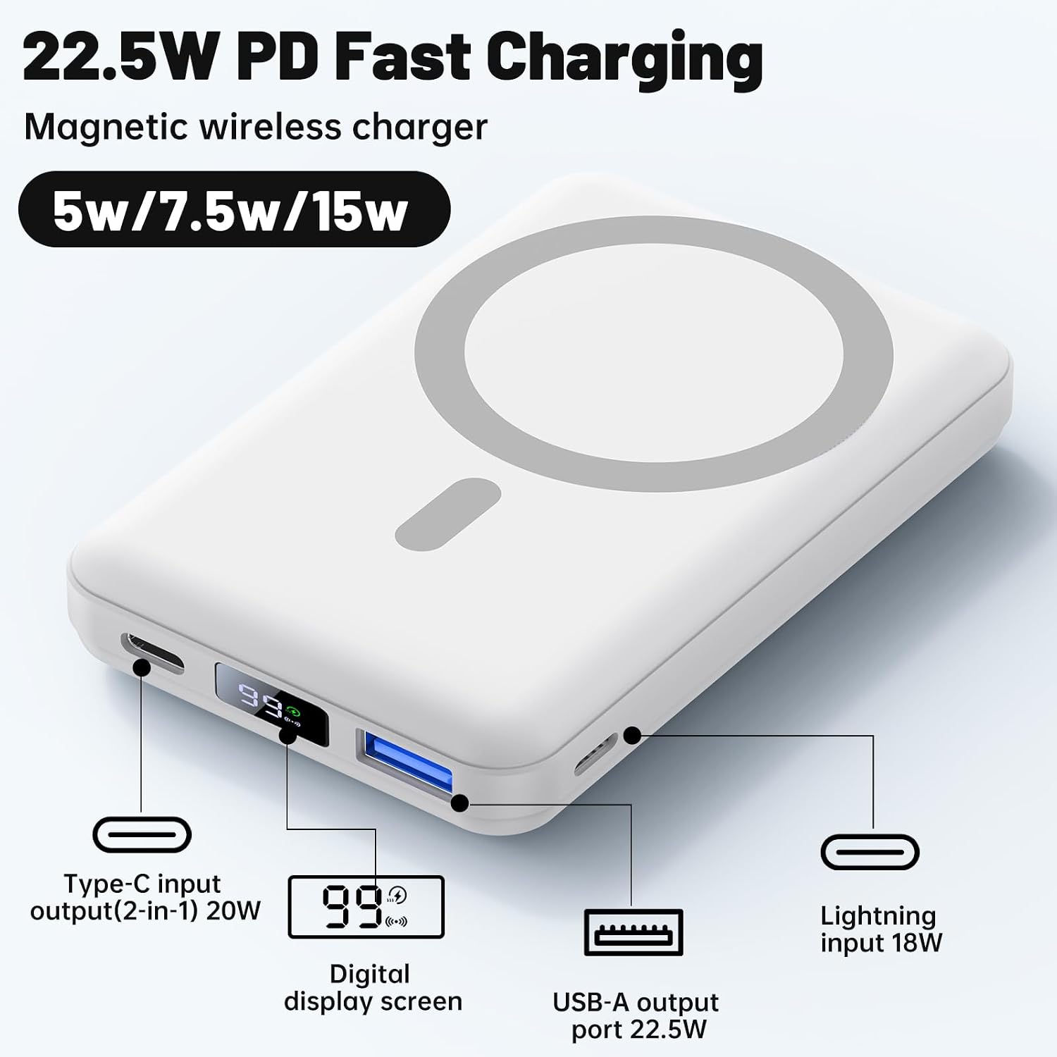 Thumbnail 1 de YAGOPAL 10000mAh Wireless Mag-Suction Power Bank with PD 22.5W (iPhone 12–16 series)