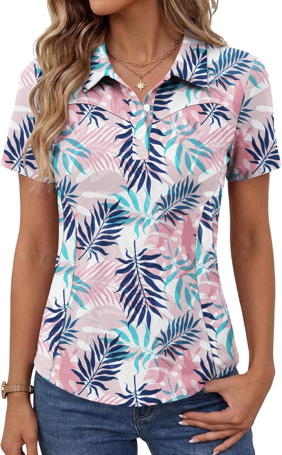 Detalle de IECCP Women’s Golf Polo Shirts – short-sleeve cotton blend, moisture-wicking summer polo top