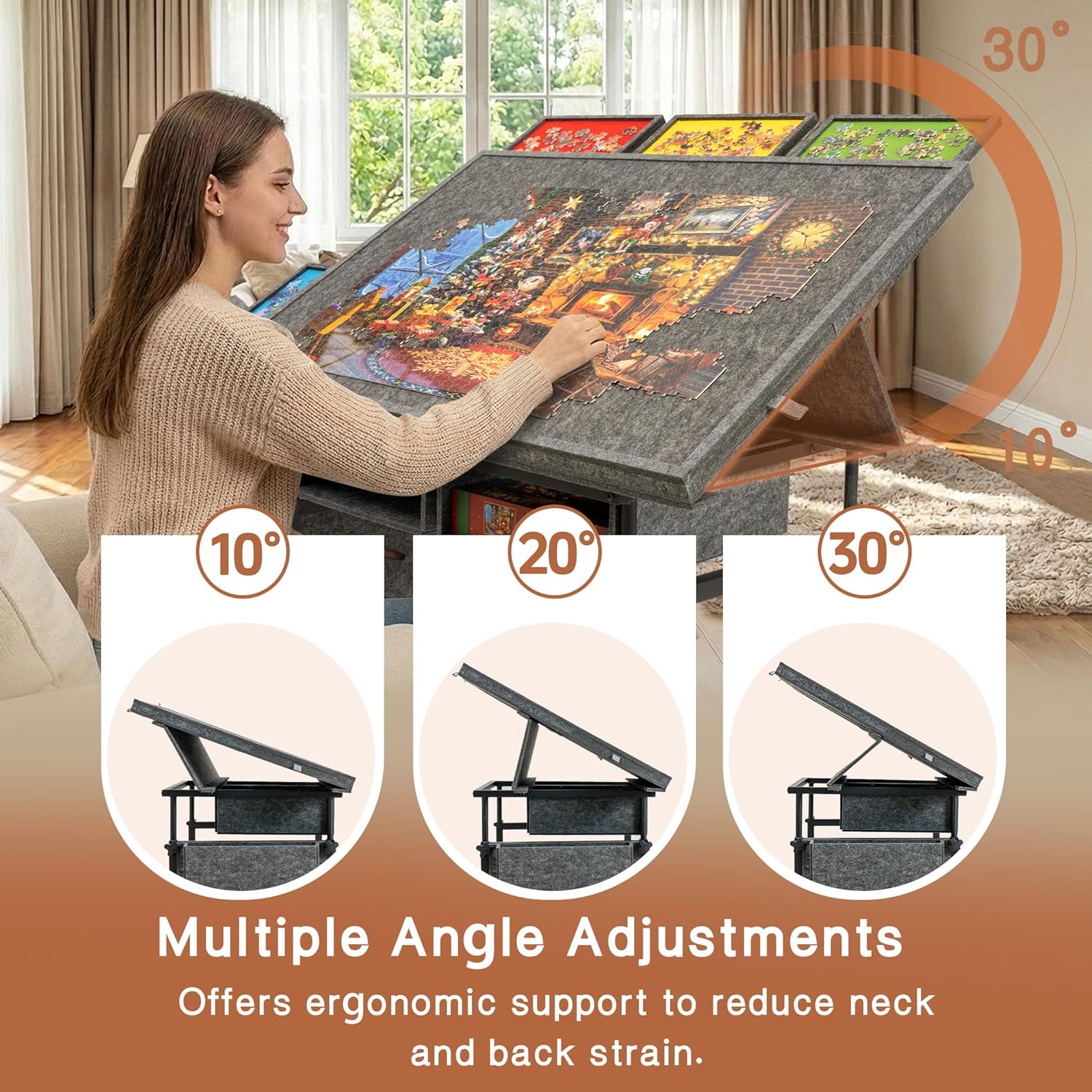 Detalle de Lavievert 1500 Piece Tilting Puzzle Table with 5 Drawers & Cover – Adjustable, Portable Jigsaw Board