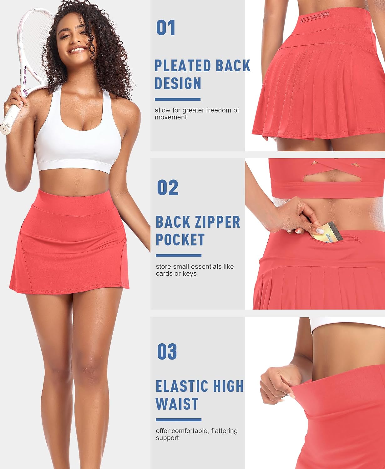 Detalle 2 de JoyGirl Women’s Pleated Tennis Skirt with Pockets Shorts (High-Waisted Golf Skort)