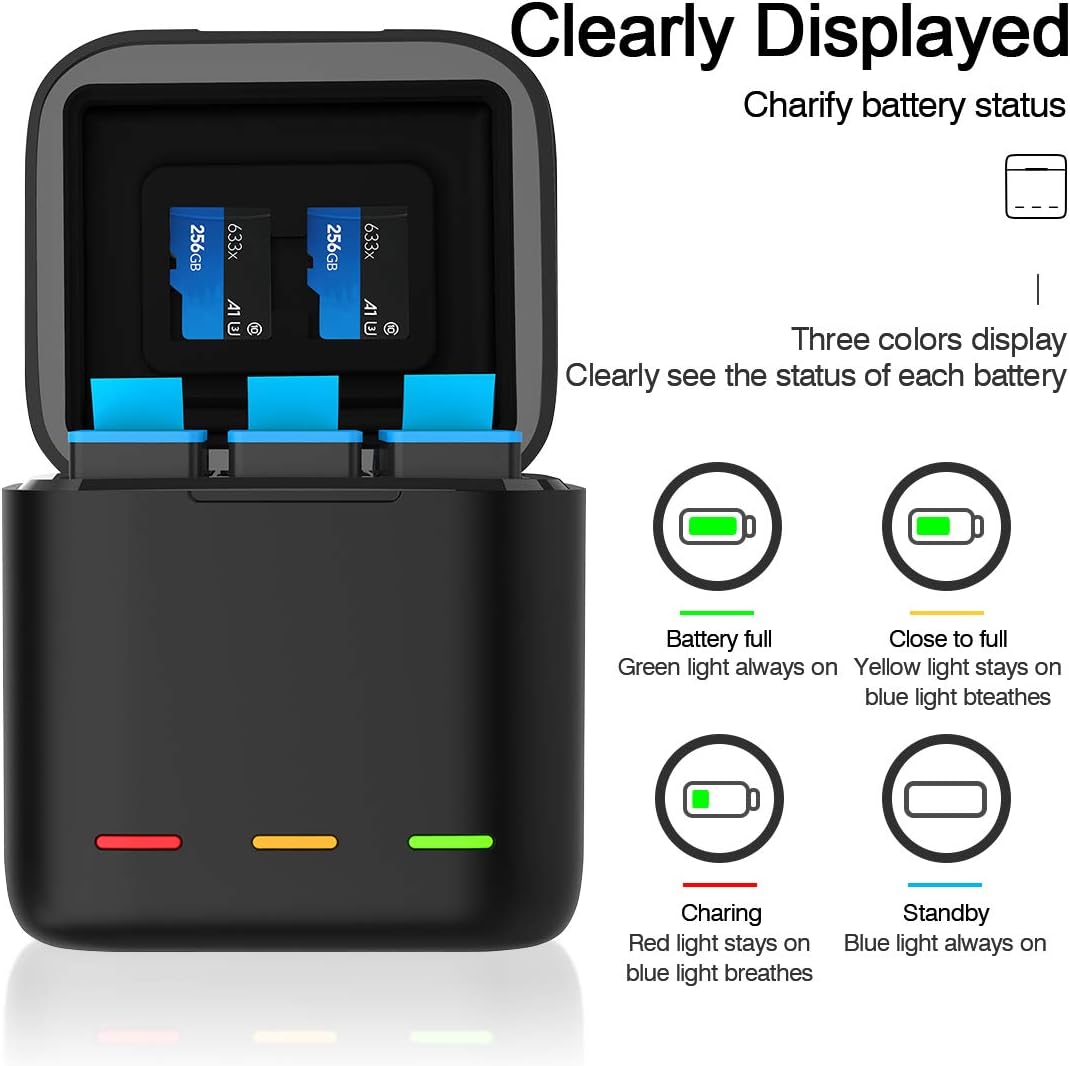 Detalle de Jeebel batterijlader voor GoPro HERO 9/10/11/12 Black, 3 accu’s, 2,4 A