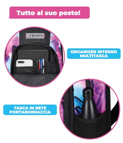 Detalle de Seven Zaino Scuola Dual Detach: 2-in-1 zaino e zainetto per ragazze, rosa/azzurro