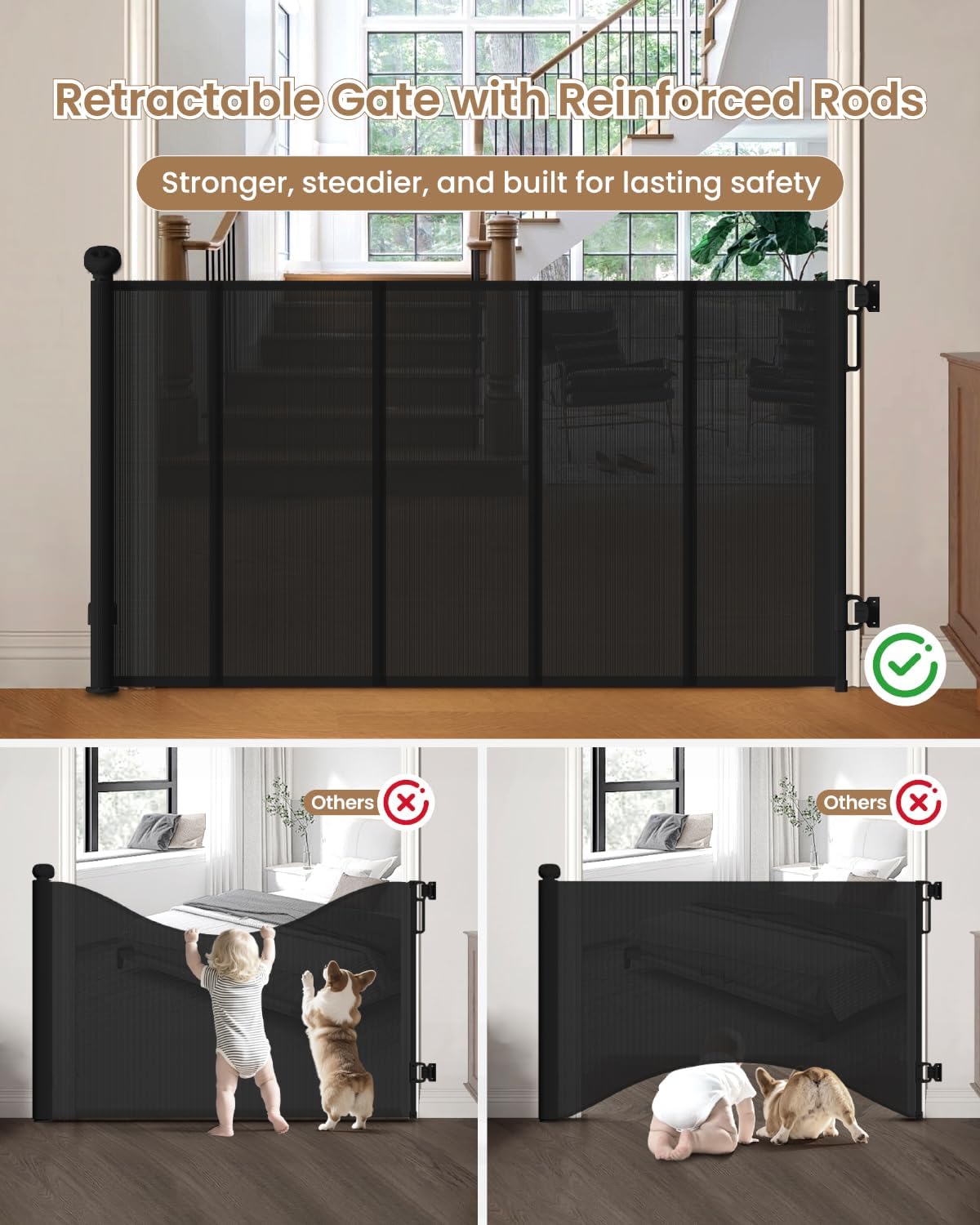 Detalle de BBsecure SG025 Retractable Baby Gate, 55-Inch Wide, 34-Inch Tall Mesh