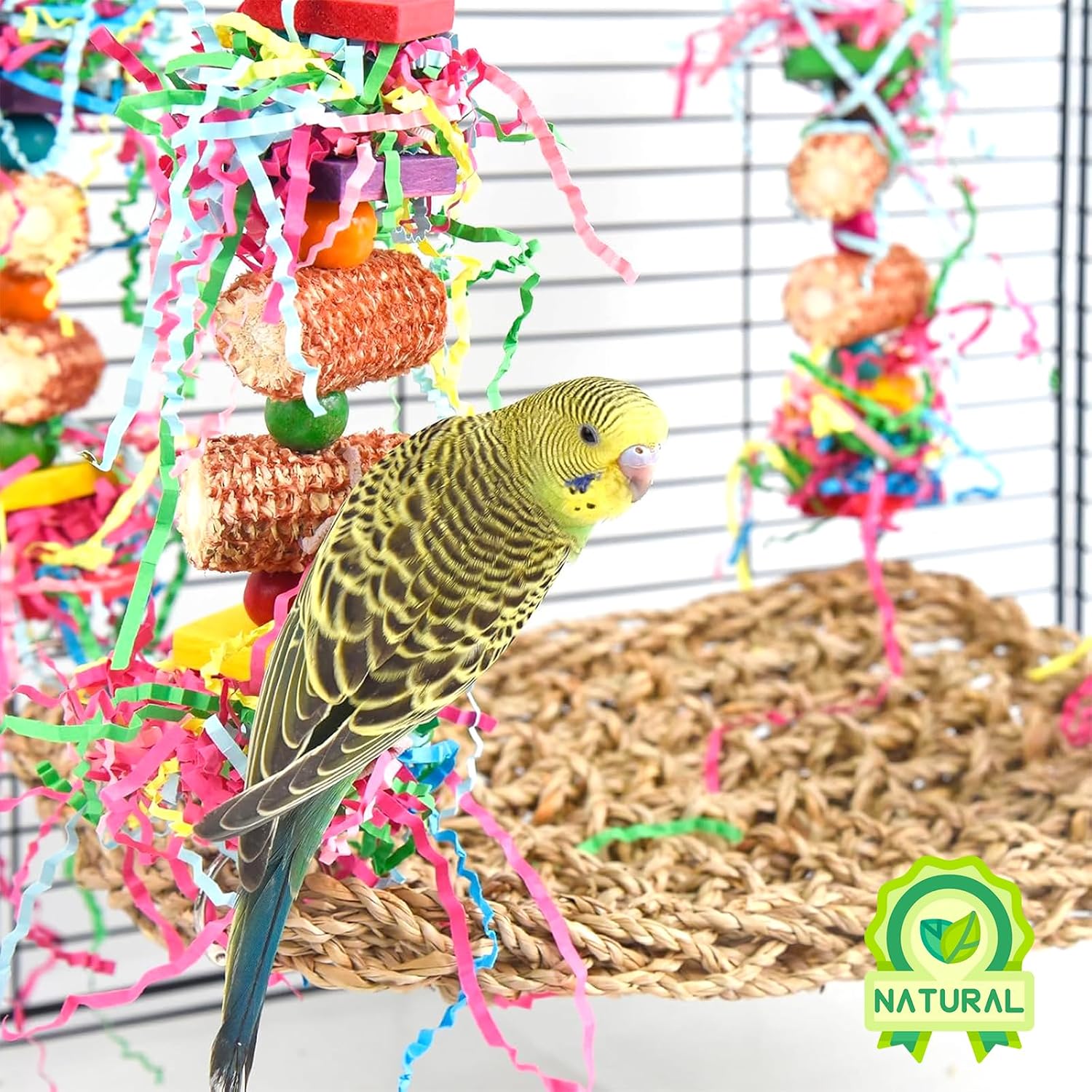 Thumbnail 6 de GingerUPer Oiseaux papegaaienspeelgoed met schommel en kleurrijk kauwmateriaal