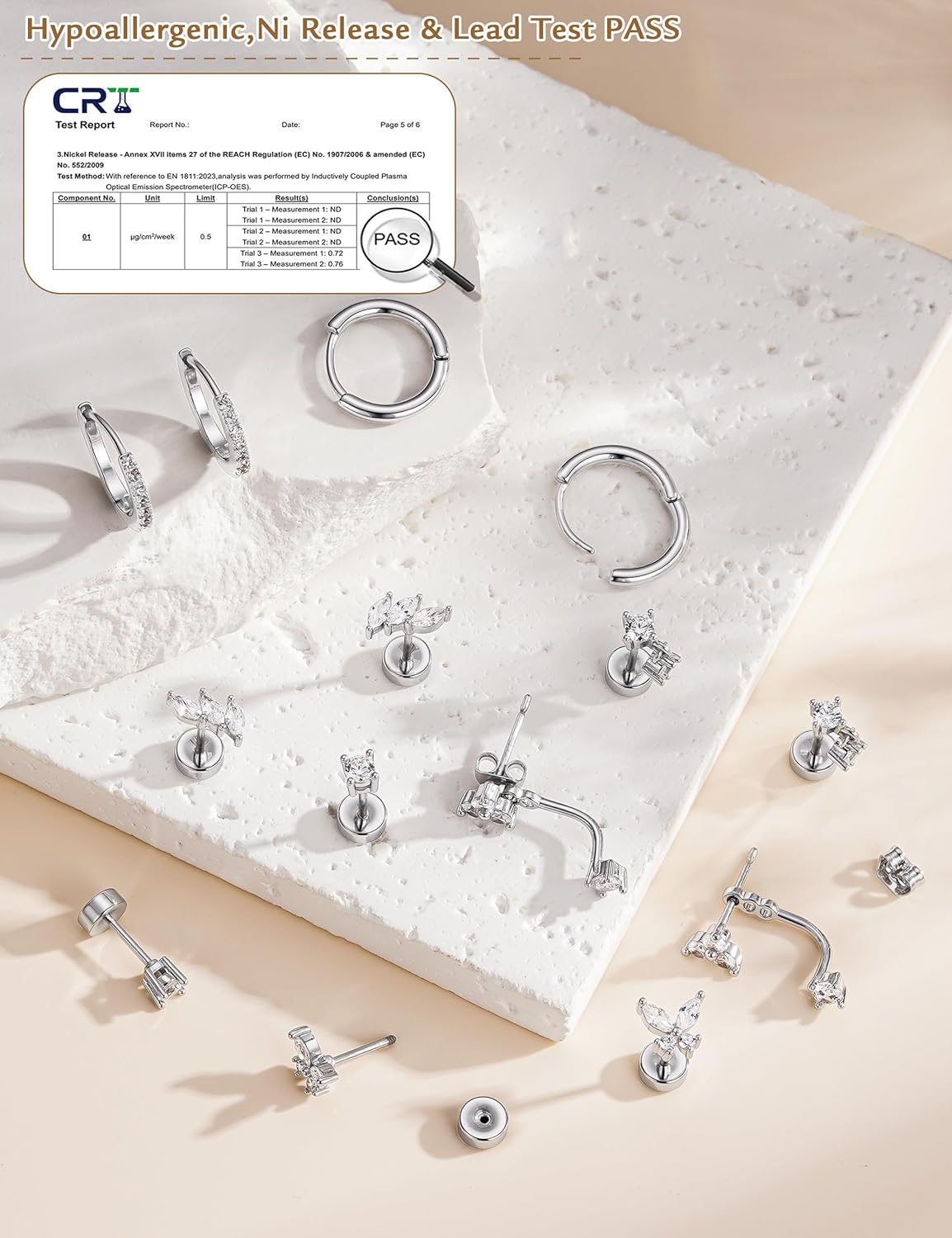 Detalle 2 de TINGN 7‑Paar hypoallergenes Ohrring-Set in Silber und Gold – 14K vergoldet, Zirkonia, vielseitig kombinierbar