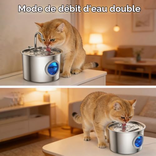 Detalle de Fontaine à Eau pour Chat 2,2 L INOX JLVDXN – eau en mouvement et filtration efficace