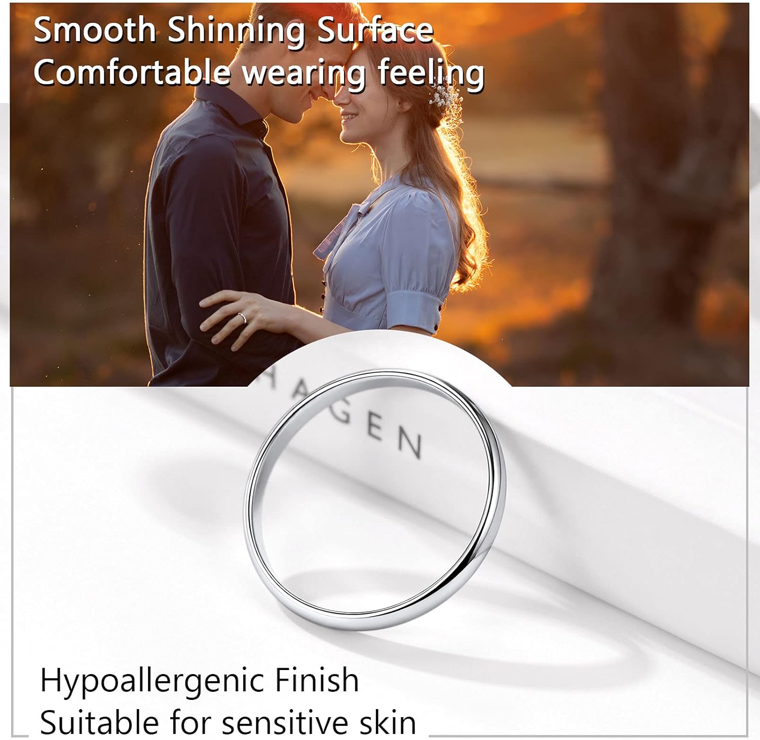 Thumbnail 1 de PROSILVER Bague Femme Fine 2mm/3mm en Argent Plaqué Or Blanc/Rose – Alliance Entrelacée Personnalisable