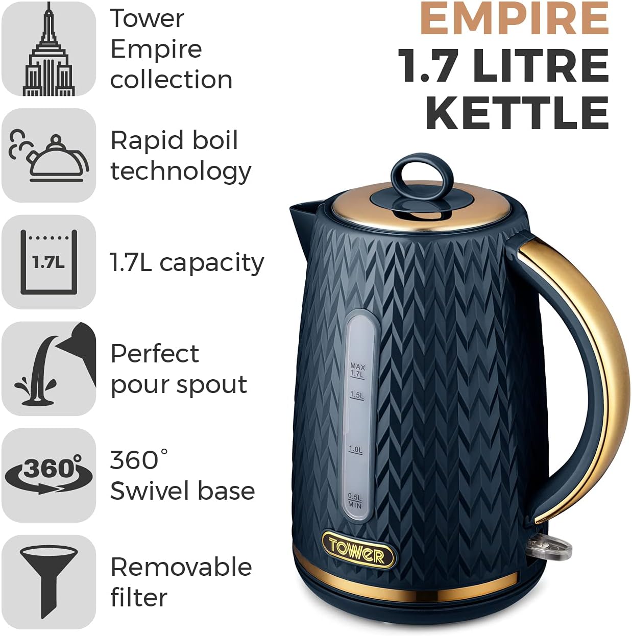 Thumbnail 1 de Tower T10052MNB Empire 1.7L kettle