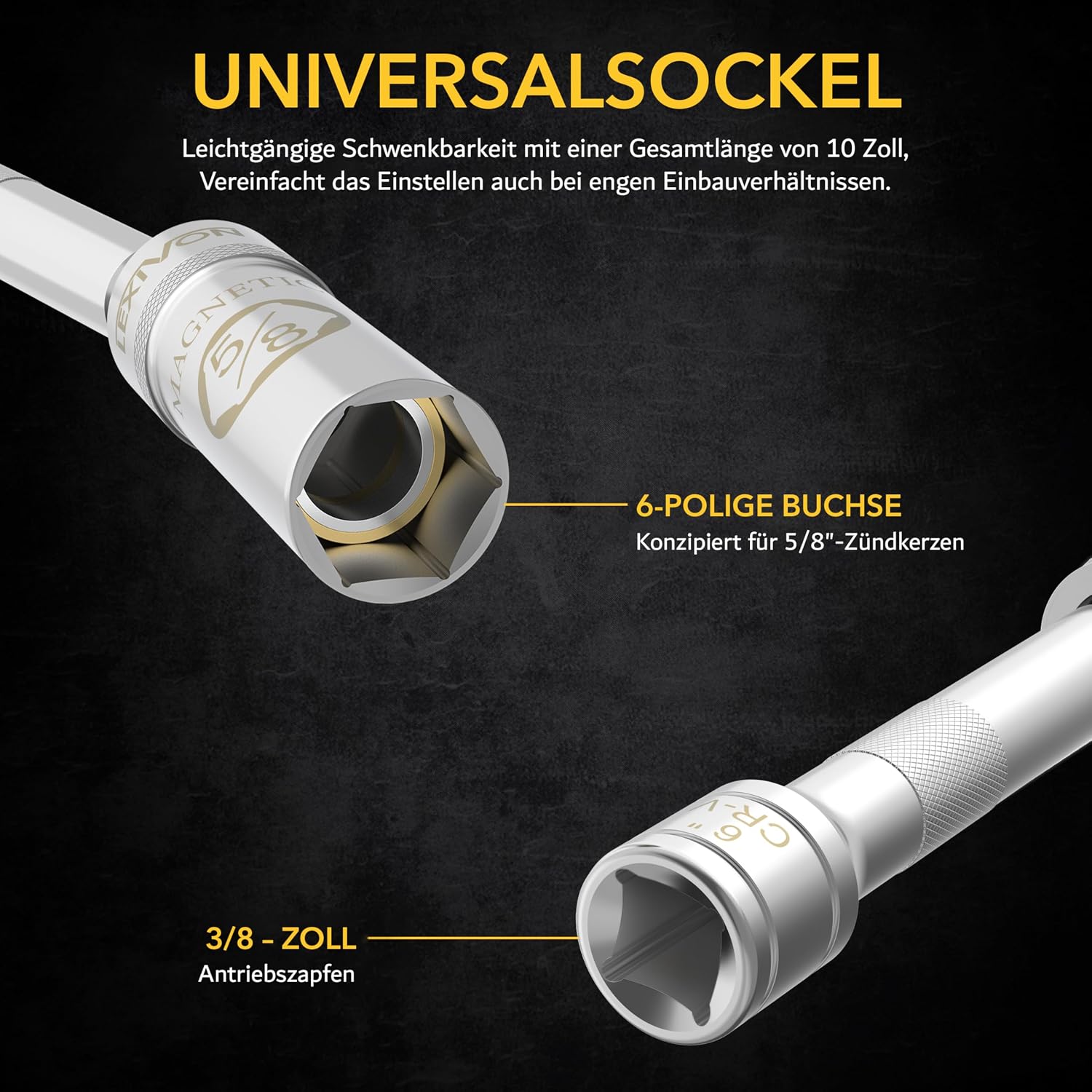 Thumbnail 5 de LEXIVON Zündkerzenschlüssel LX-122 für 16 mm Zündkerzen, 25 cm, schwenkbar mit magnetischem Einsatz (Cr-V-Stahl)
