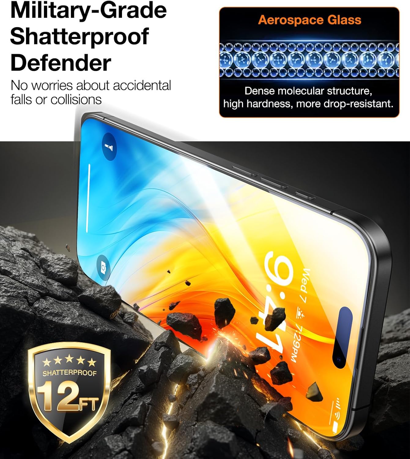 Thumbnail 2 de TORRAS Military-Grade Shatterproof Screen Protector for iPhone 16 Pro (2-Pack)