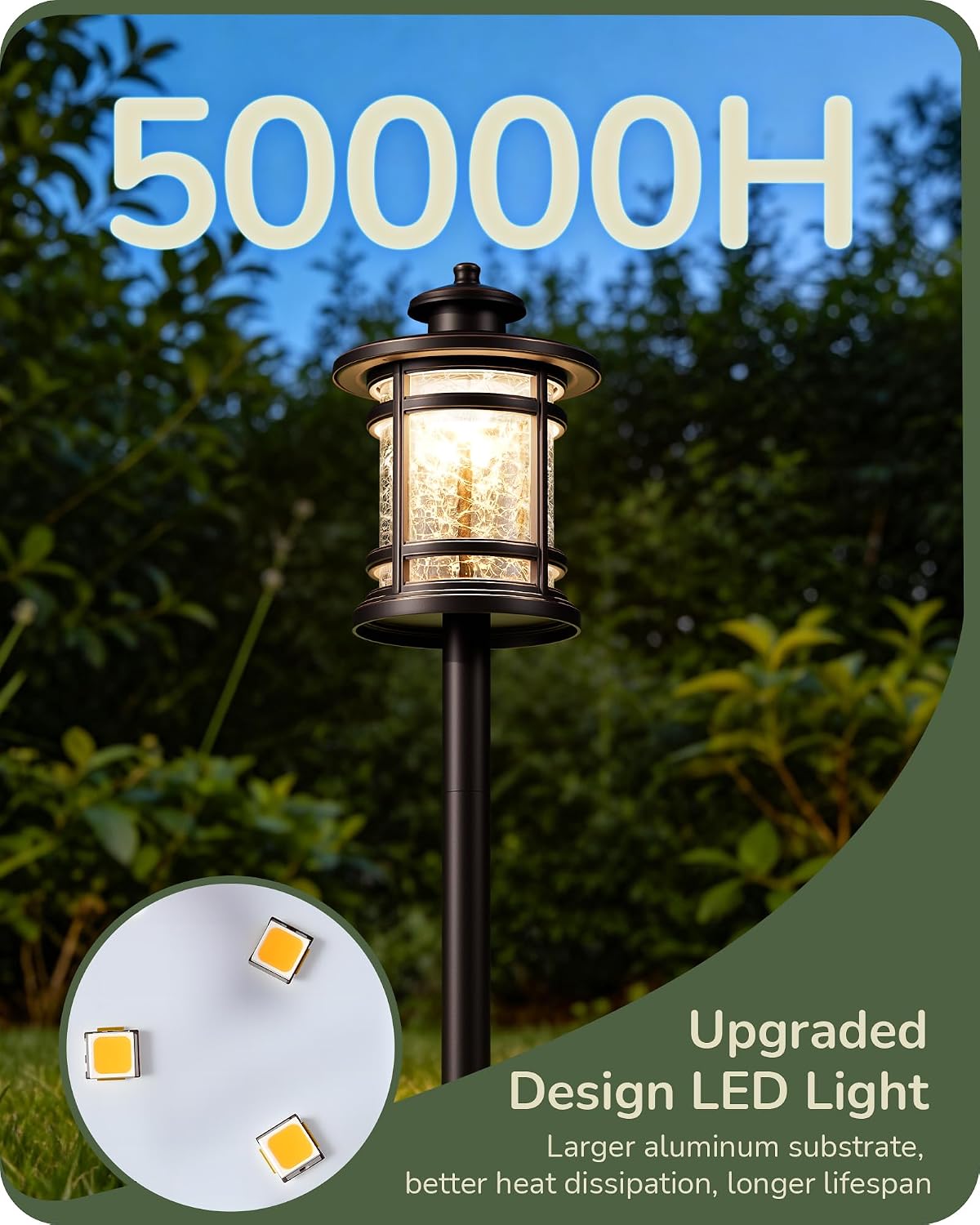Detalle 1 de EDISHINE HLPL04G 12-Pack Low-Voltage Path Lights, 3000K LED, Hammered Glass