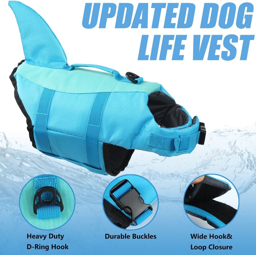 Detalle de EMUST Shark Dog Life Jacket (Pool Blue) – Small to XL, Rescue Handle