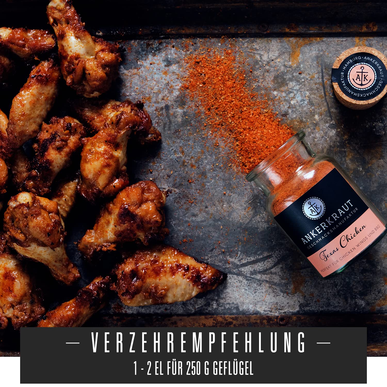 Detalle de Ankerkraut Texas Chicken BBQ Rub – Gewürzmischung für Hähnchen, Wings & Pulled Chicken, 230 g im Streuer