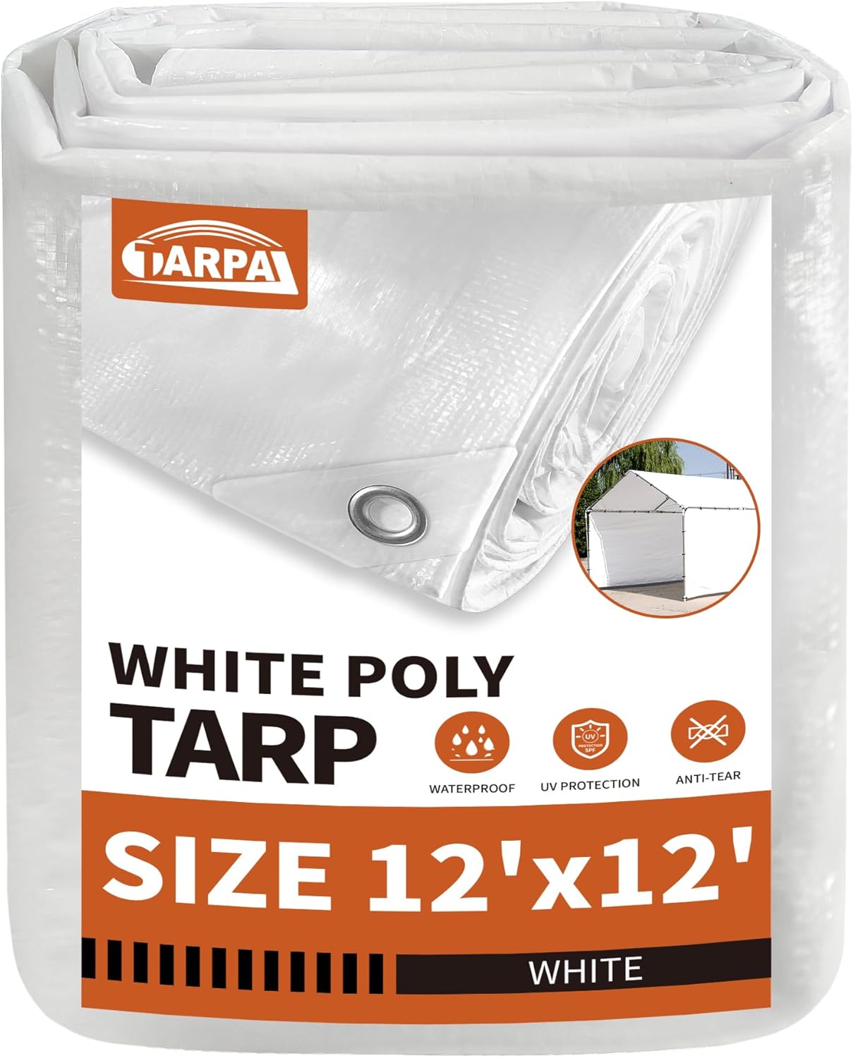TARPAL 12'x12' White Tarp: Waterproof, Snow-Proof Poly Tarpaulin for Outdoor Protection