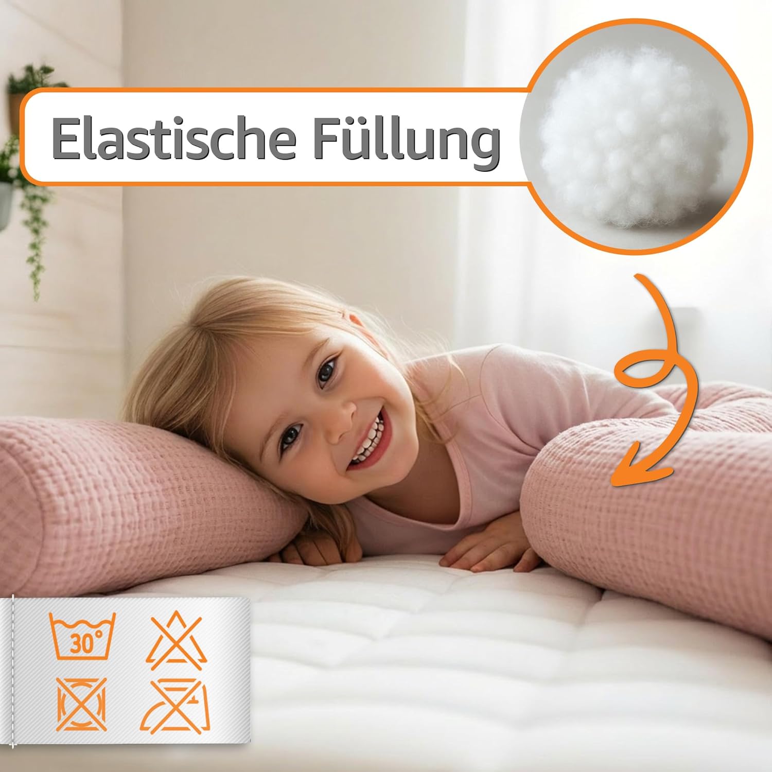 Detalle de Totsy Baby Seitenschläferkissen Musselin – langes Bettrollen-Nacken | 300 cm, Oeko-Tex, pflegeleicht