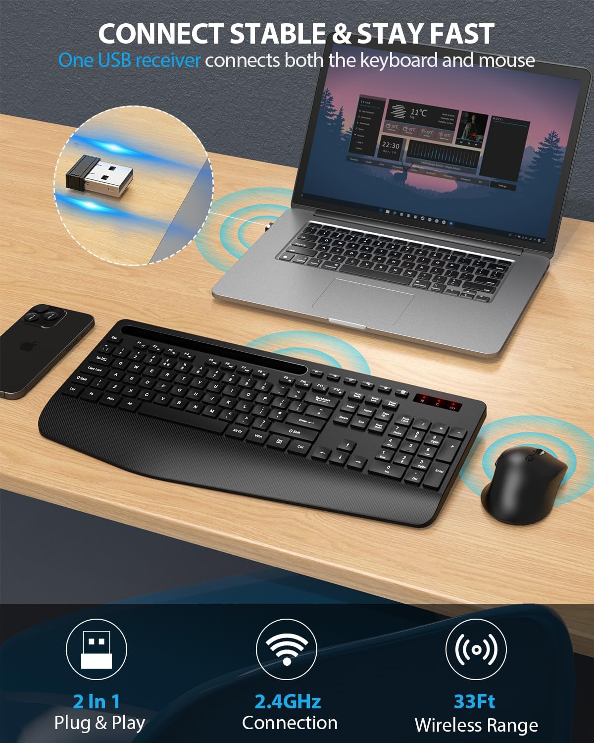 Thumbnail 3 de SABLUTE Wireless Keyboard and Mouse Set 2.4G