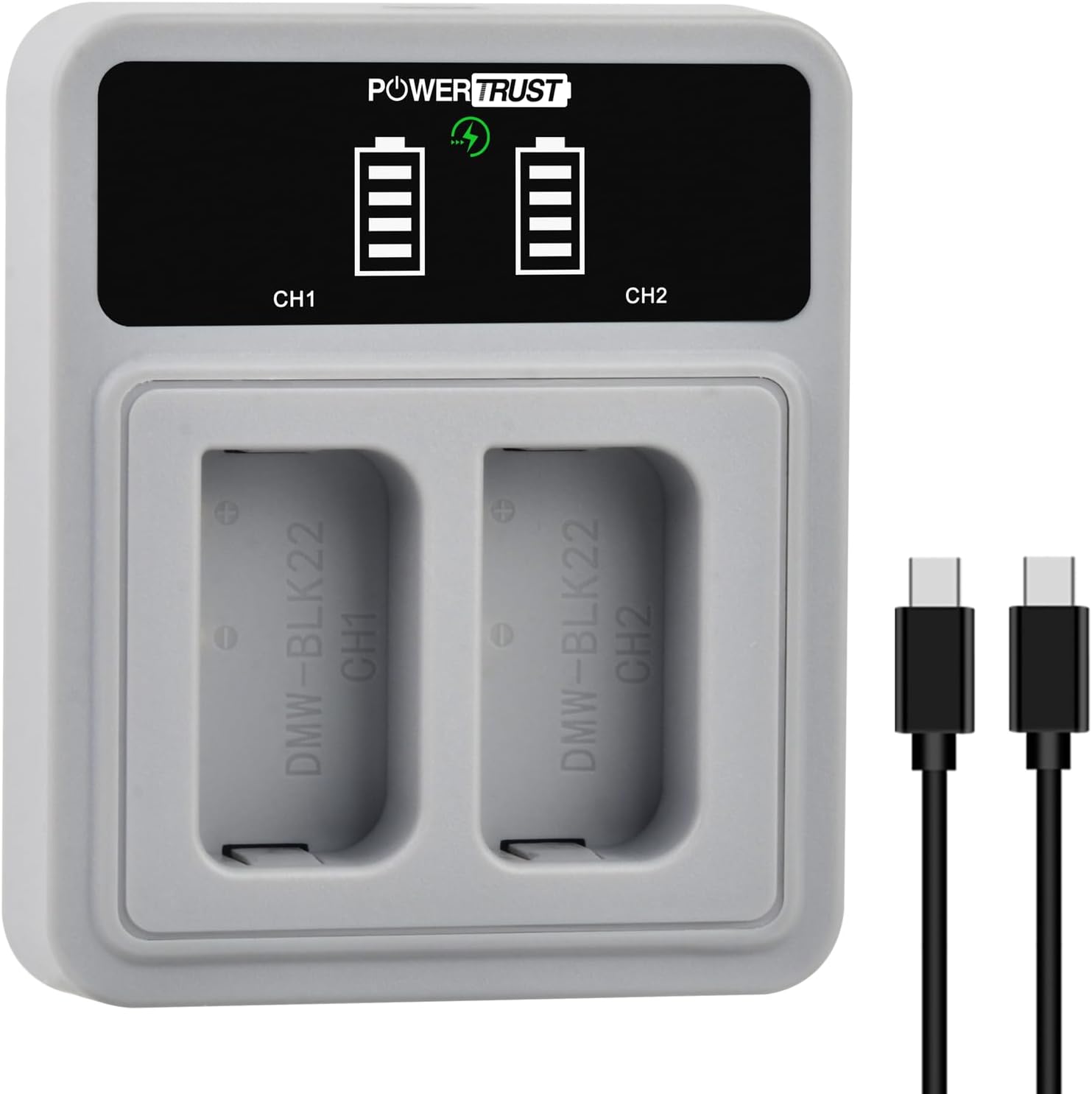 Thumbnail 3 de PowerTrust 2er-Set DMW-BLK22 Akku + PD-20-W Dual-USB-C-Ladegerät (für Panasonic Lumix S5 & GH5 Serie)