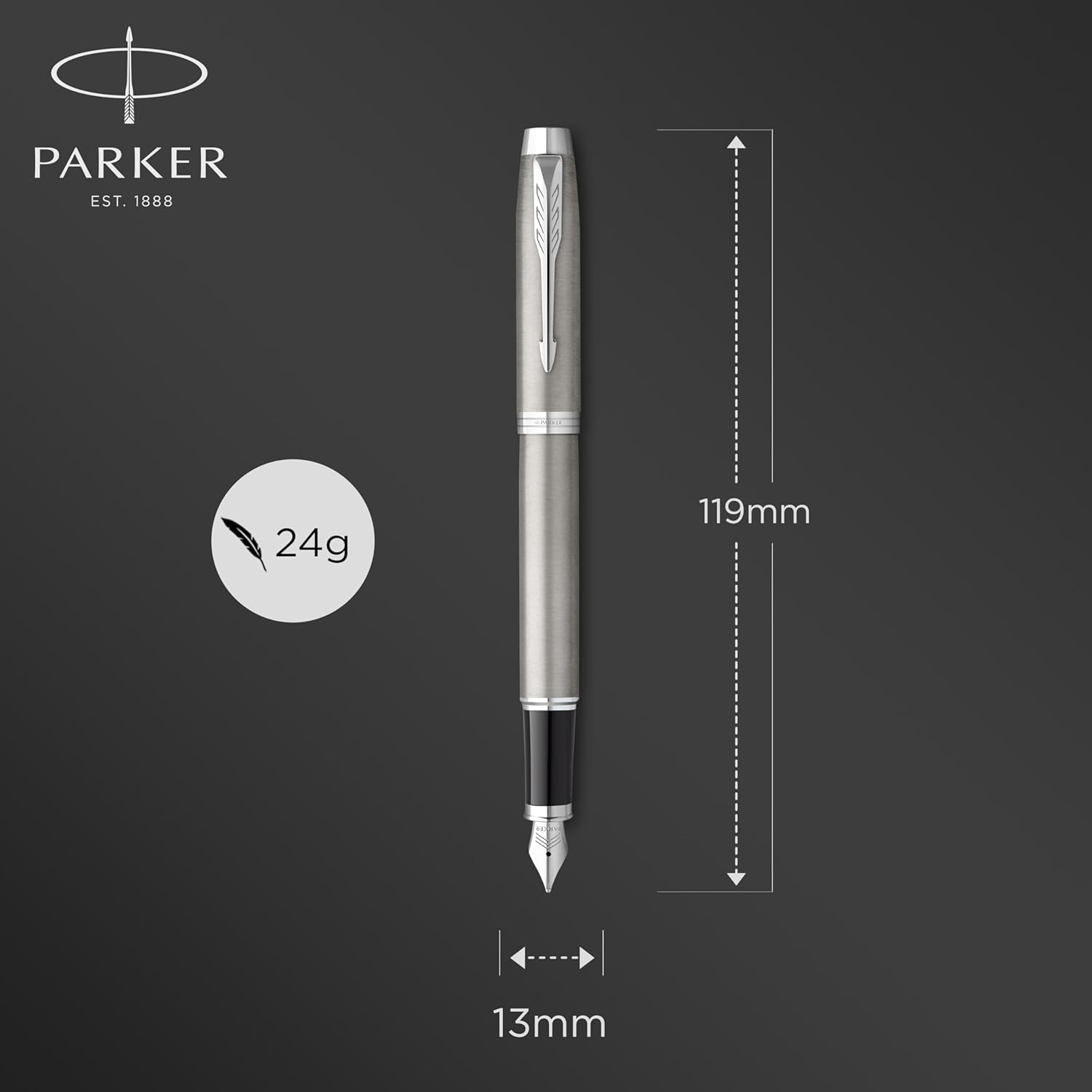 Thumbnail 2 de Parker IM Fountain Pen in Stainless Steel with Chrome Trim, Medium Point, Blue Ink Cartridge (Gift Box)