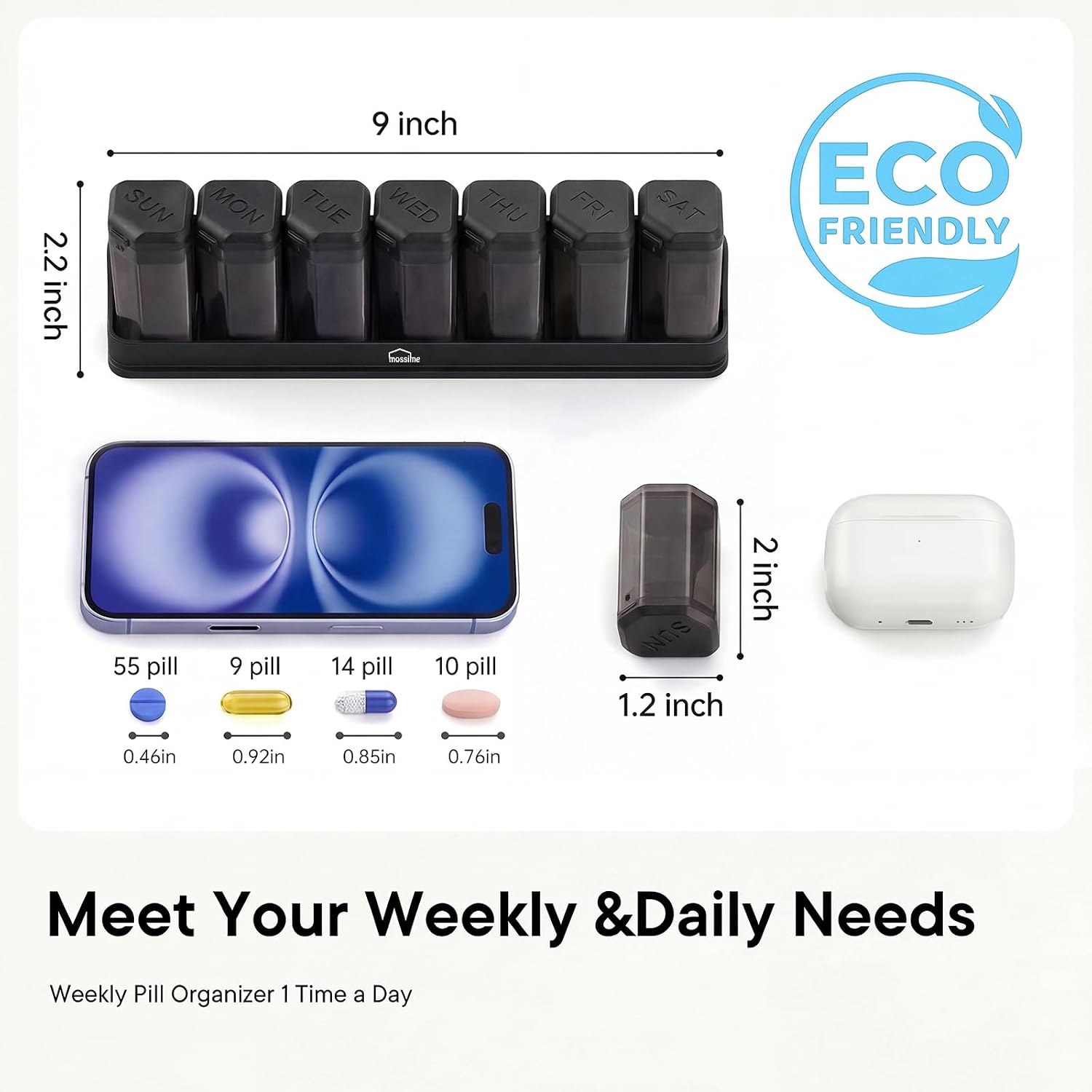 Detalle 2 de Mossime Sleek Black Weekly Pill Organiser 7 Day (Large) Review