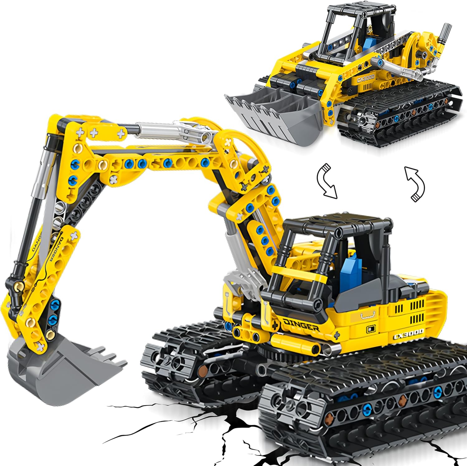 Detalle de Charmofun 2in1 Techink Bagger Bulldozer Klemmbausteine 399 Teile