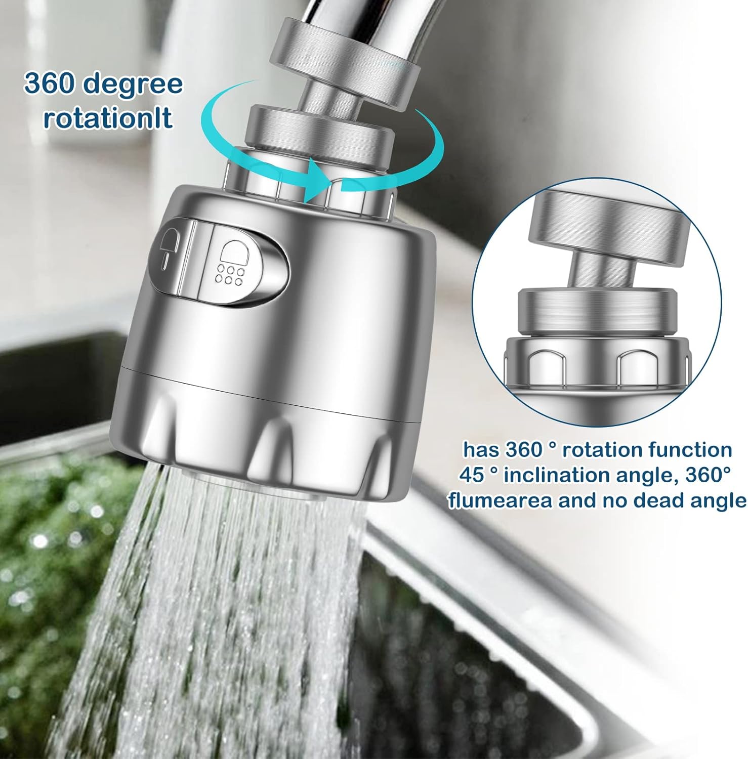 Thumbnail 6 de Vinabo Filtro Rubinetto — robinet à bascule pivotant 360°, mousseur, économie d’eau, 2 modes