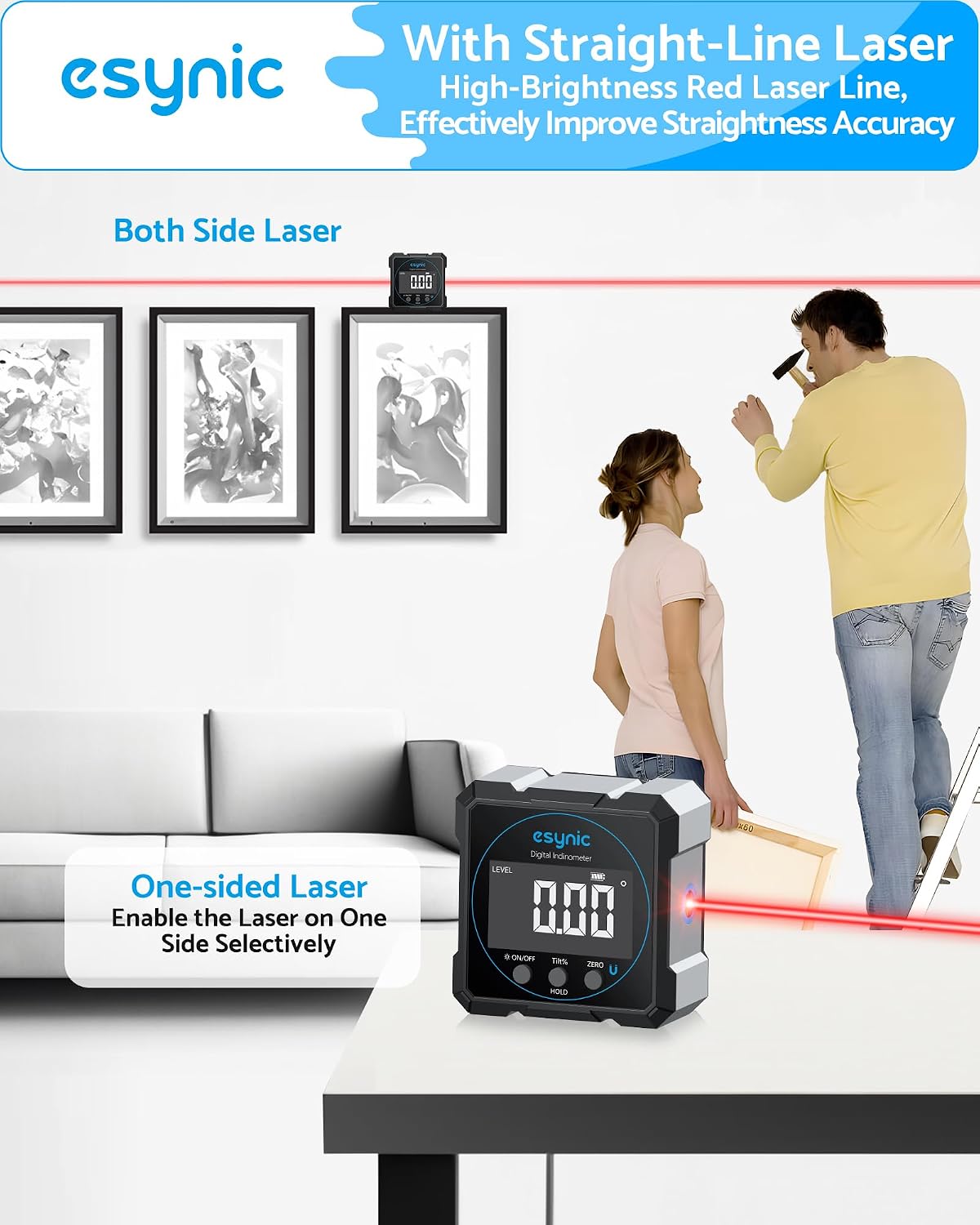 Detalle de eSynic 5342S Digital Angle Finder with Dual Lasers, USB-C and 4-Side Magnets