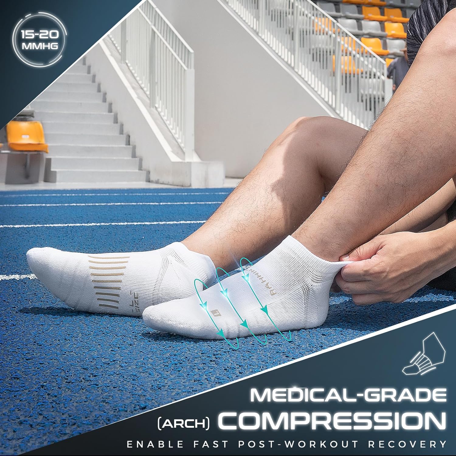 Thumbnail 2 de Coolmax Anti-Blister Cushioned Running Socks with Ankle Compression (3 Pairs) for Women and Men