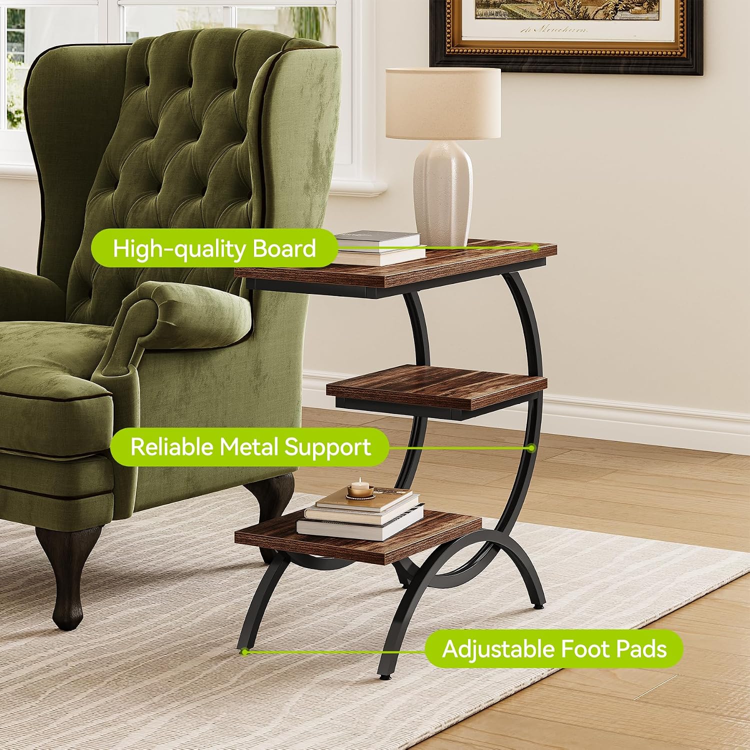 Detalle 2 de LITTLE TREE XFVC-HS069 Narrow End Table with 3 Shelves, Rustic Brown