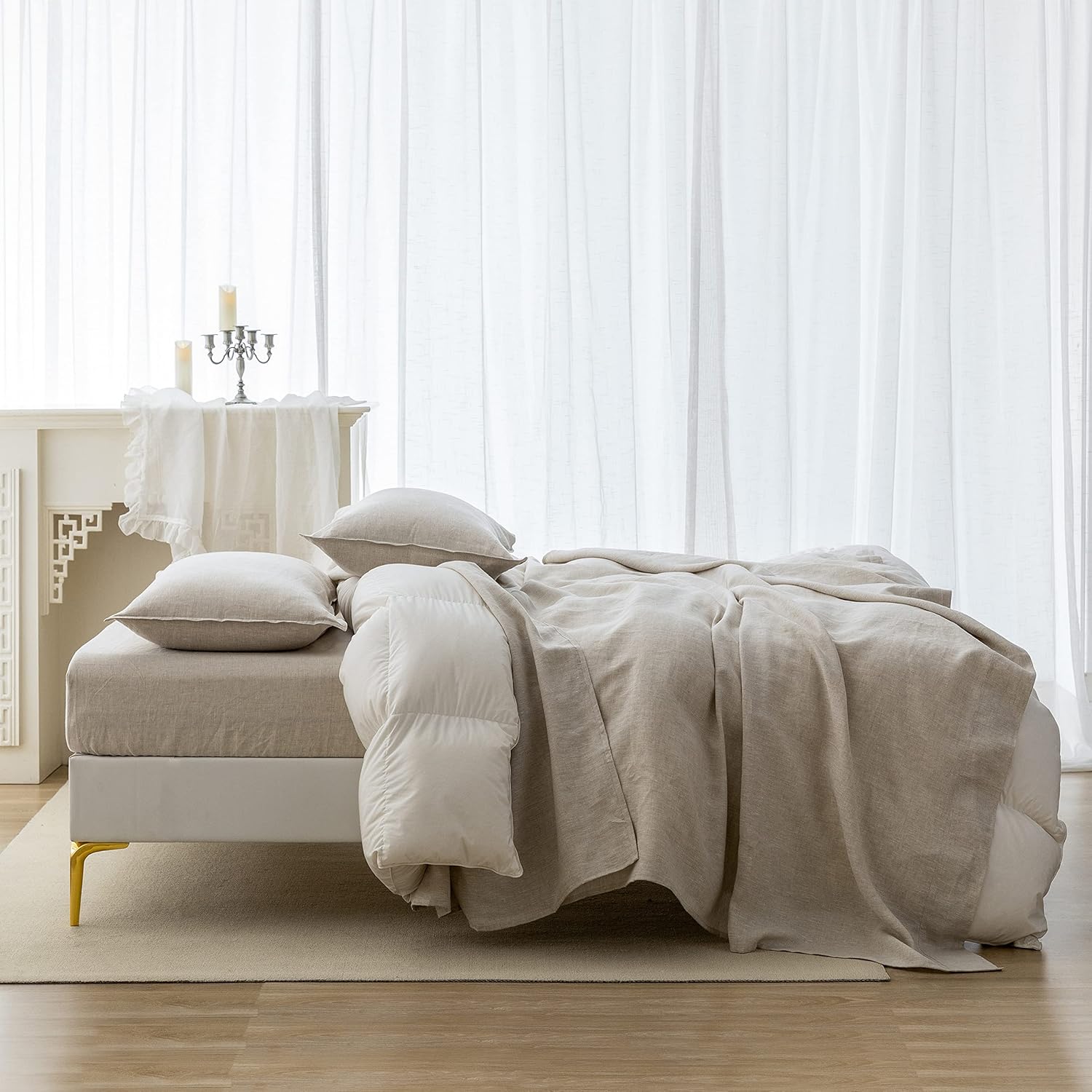 Thumbnail 3 de EVERLY Linen Sheets Set Queen 100% Linen Bedding